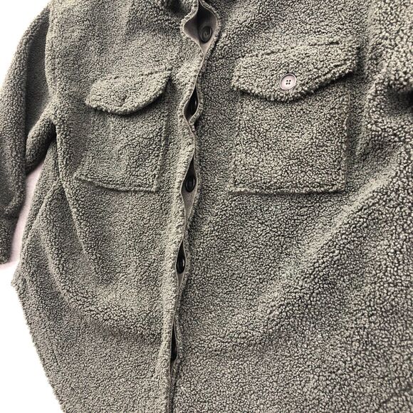 Good American Team Cardinal Oversized Sherpa Shacket Size 0 Green Hidden Button - Picture 8 of 16